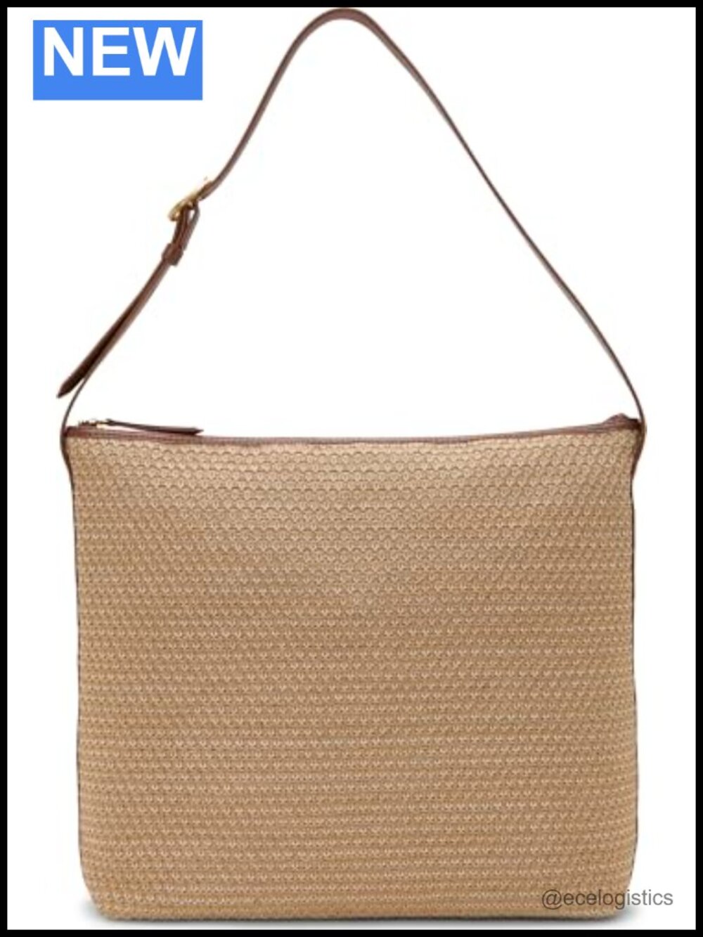 Vince Camuto Paula Straw Shoulder Bag with Zipper Closure - Adjustable Strap